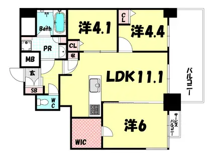 アプリーレ神戸元町(3LDK/13階)の間取り写真