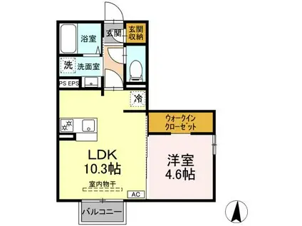 エスポワール岩船 C(1LDK/2階)の間取り写真