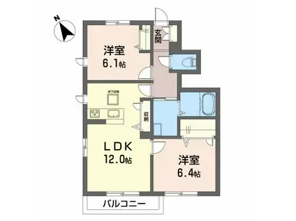 リヴィエール桜 II(2LDK/1階)の間取り写真