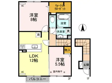 プレミアAIII(2LDK/2階)の間取り写真