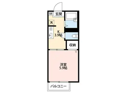 ヴィラ相模が丘(1K/2階)の間取り写真