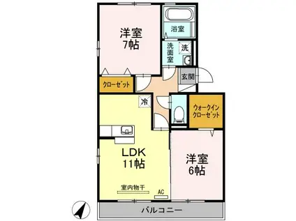 リバブル北高下A棟 A棟(2LDK/2階)の間取り写真