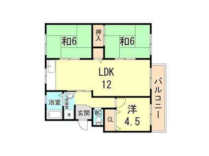 高倉団地1団地2号棟(3LDK/4階)の間取り写真