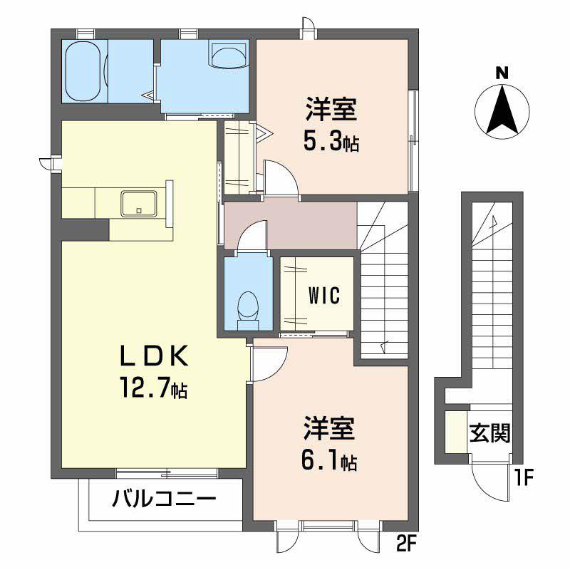 ユーハイツB(2LDK/2階)の間取り写真