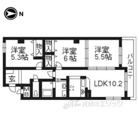 サンシャイン中川(3LDK/5階)の間取り写真