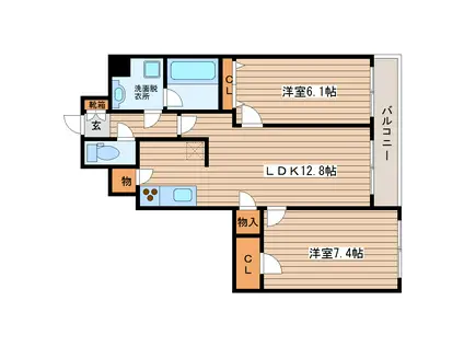 プライムアーバン仙台五橋(2LDK/8階)の間取り写真