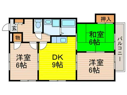 ルーツウハウス(3DK/2階)の間取り写真