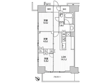 ワーブ横浜伊勢佐木町(3LDK/4階)の間取り写真