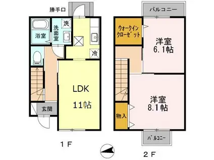 コンフォール山坂B(2LDK/1階)の間取り写真
