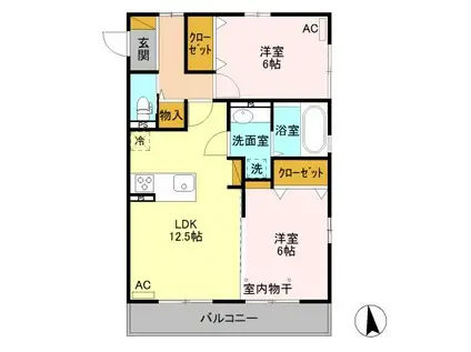 リッフェル高崎(2LDK/3階)の間取り写真