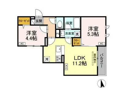 セレスティア徳丸 A(2LDK/2階)の間取り写真