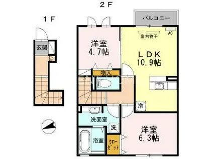 コマツローズスクエア カサ・オリーブ(2LDK/2階)の間取り写真