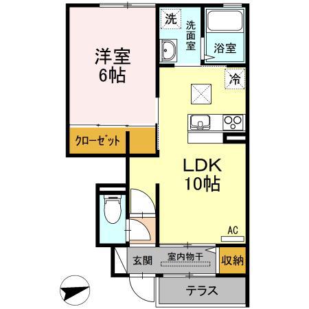 アゼリア旭田(1LDK/1階)の間取り写真