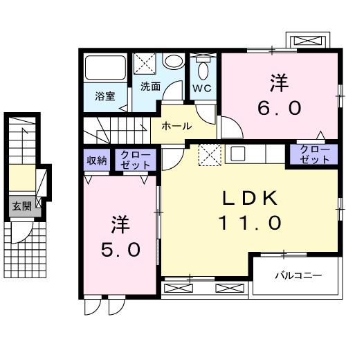 アムールB(2LDK/2階)の間取り写真