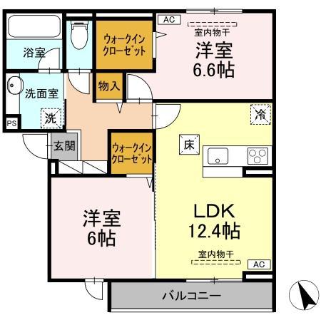 CREST高松(2LDK/1階)の間取り写真