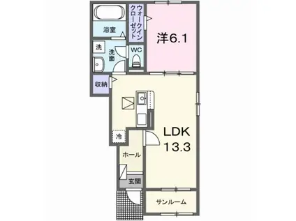 デタント B(1LDK/1階)の間取り写真