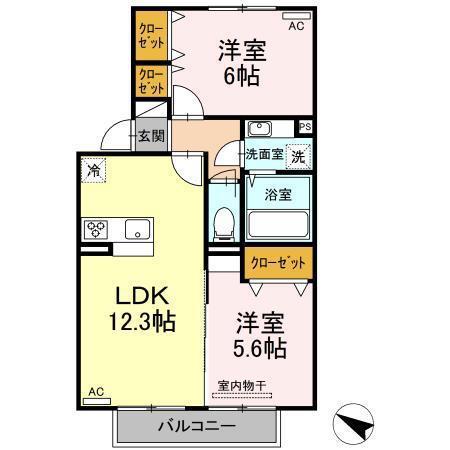アベニール(2LDK/2階)の間取り写真