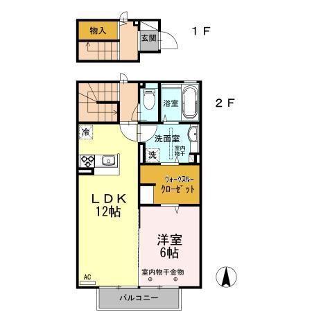 ペ ピュール(1LDK/2階)の間取り写真