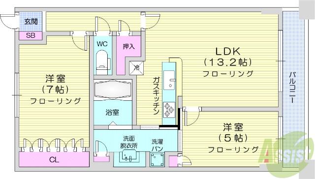 ドゥーエ仙台イースト(2LDK/5階)の間取り写真