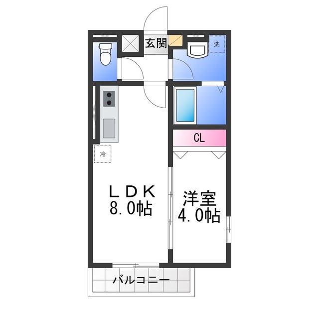 ALEGRIA北助松サウス(1LDK/3階)の間取り写真
