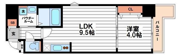 ラクラス堺筋本町(1LDK/2階)の間取り写真