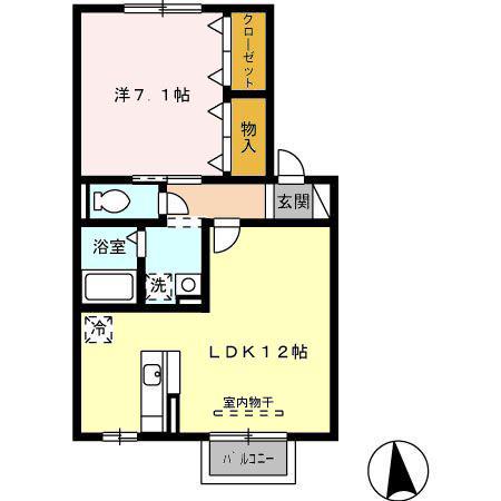エクレール B棟(1LDK/2階)の間取り写真