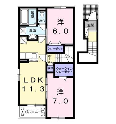 サンブライトI(2LDK/2階)の間取り写真