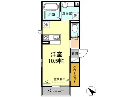 ヒルズフロント(ワンルーム/2階)の間取り写真