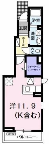 エグレット(ワンルーム/1階)の間取り写真