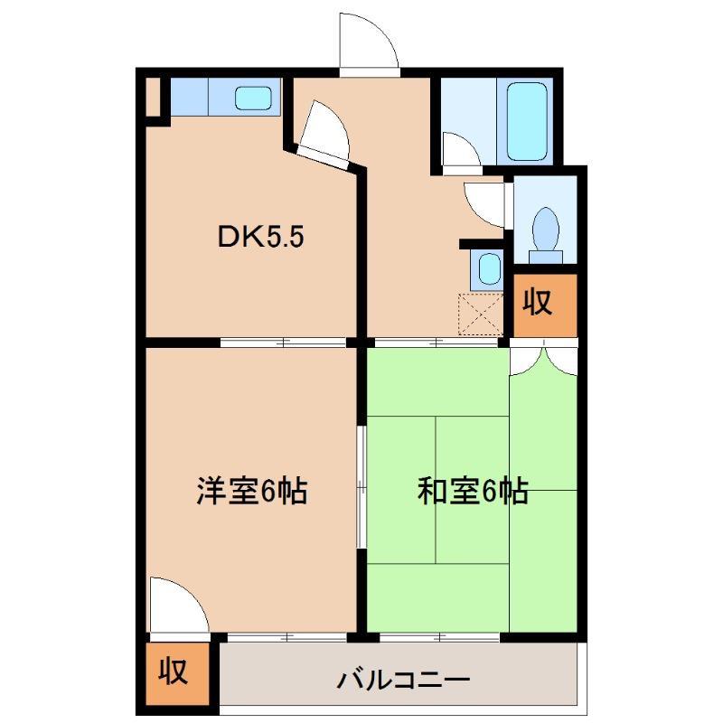 ハイツグロリヤ(2DK/1階)の間取り写真