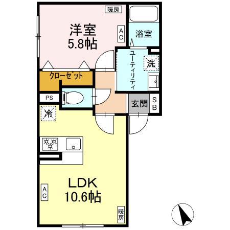 FIRST SKY G(1LDK/1階)の間取り写真