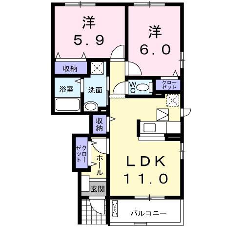 ビッグアイランドハーヴェストB(2LDK/1階)の間取り写真