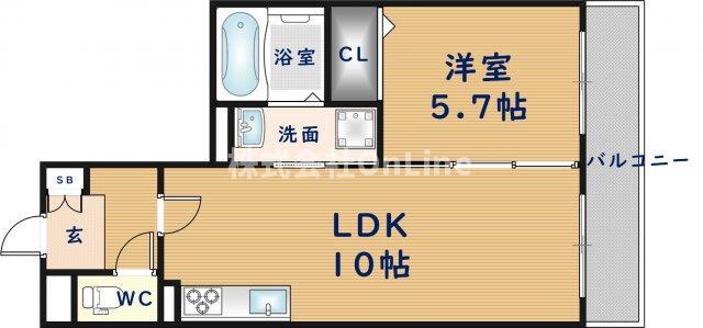 ヴェルデ東大阪(1LDK/1階)の間取り写真