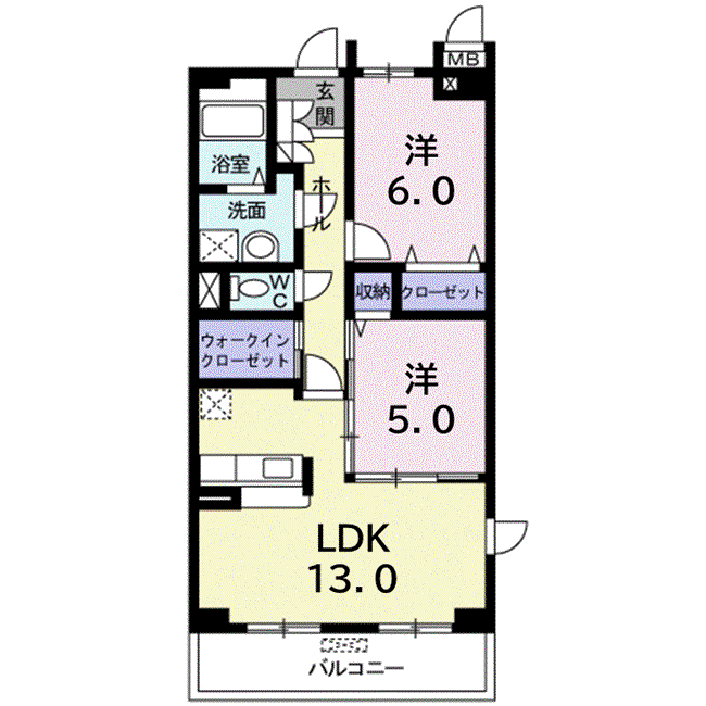 カーサ・グレース(2LDK/2階)の間取り写真