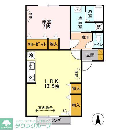 ブルーフォックス(1LDK/2階)の間取り写真