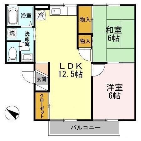 ピアニーII棟(2LDK/2階)の間取り写真