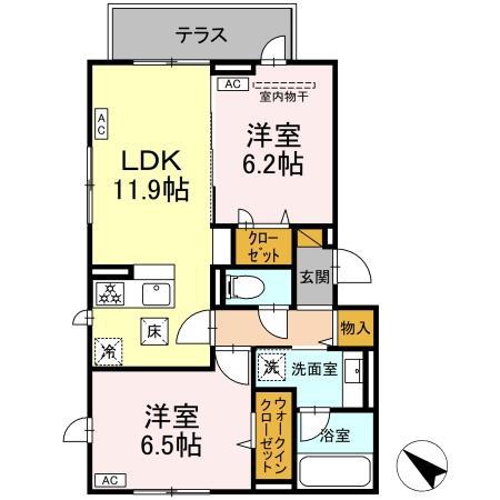 レジデンスヒルトップX(2LDK/1階)の間取り写真