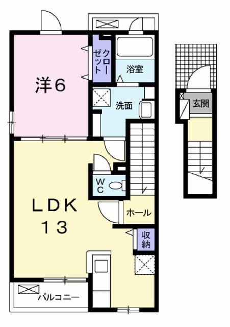 ビサイド鮎壺(1LDK/2階)の間取り写真
