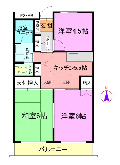 北井マンション(3K/2階)の間取り写真