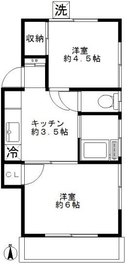 第1ホワイトハウス(2DK/2階)の間取り写真