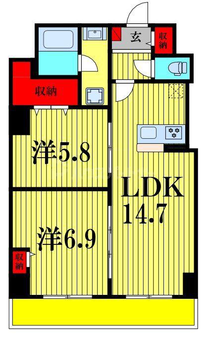 カスタリア西船橋II(2LDK/3階)の間取り写真