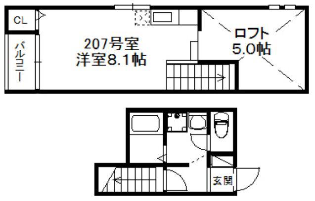 ピコロ九産大I(ワンルーム/2階)の間取り写真
