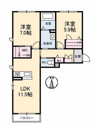 メルベーユ モモ(2LDK/2階)の間取り写真