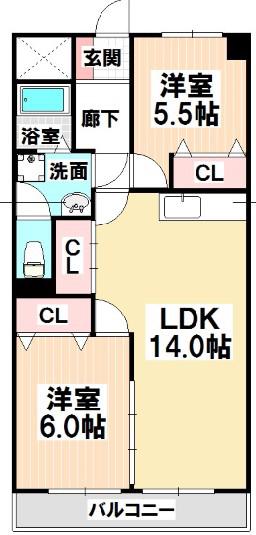 瑞和ビル(2LDK/4階)の間取り写真
