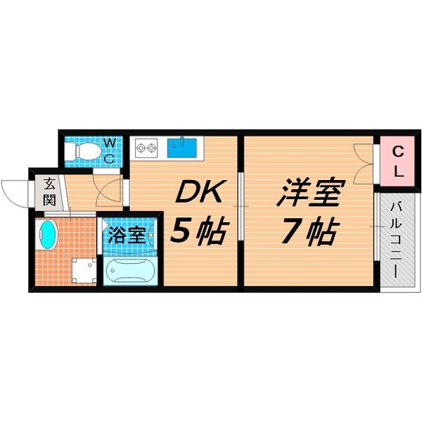 アッシュドゥエスペランス(1DK/2階)の間取り写真