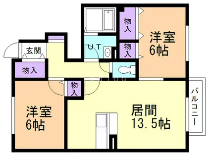 メゾン・ド大野B(2LDK/1階)の間取り写真