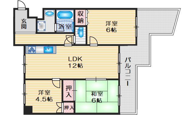 グリーンパレス千里中央B棟(3LDK/1階)の間取り写真