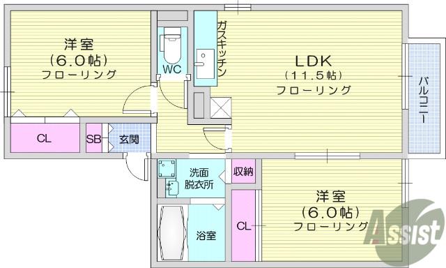 ロイヤルビレッジYSⅢ(2LDK/1階)の間取り写真