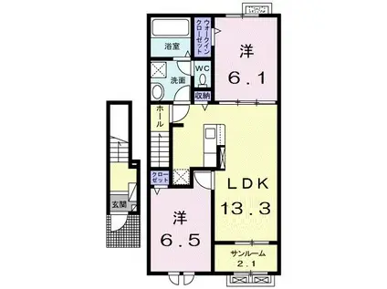 ヘリオス ガーデンA(2LDK/2階)の間取り写真