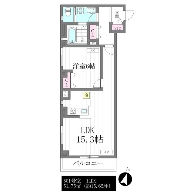 WASEDA MORI BLDG(1LDK/5階)の間取り写真